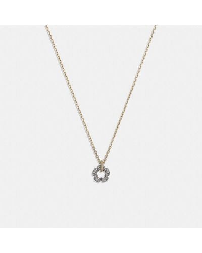 COACH Pavé Tea Rose Pendant Necklace - Metallic