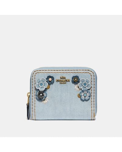 COACH Small Zip Around Wallet With Tea Rose - Blue
