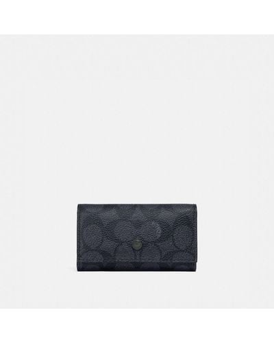 COACH Four Ring Key Case In Signature Canvas - Blue