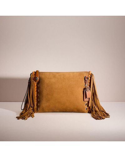 COACH Upcrafted Turnlock Wristlet 30 With Fringe - Brown