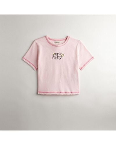 COACH Cropped Tee: Flying Cherries - Pink