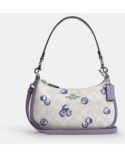 COACH Teri Shoulder Bag With Blueberry Print - Purple | Leather - Black