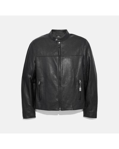 COACH Leather Racer Jacket - Black