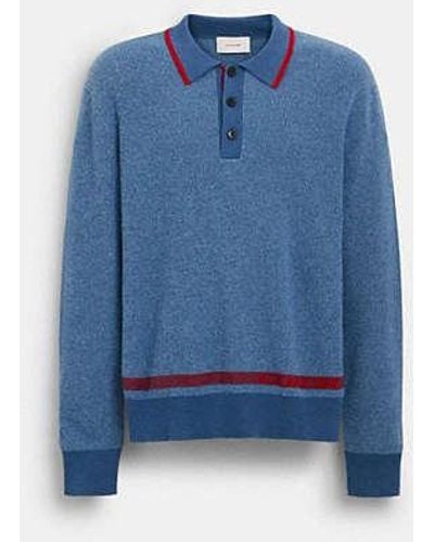 COACH Knit Long Sleeve Polo - Blue