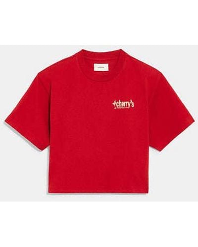 COACH Cropped T-shirt With Cherry's Graphic - Red
