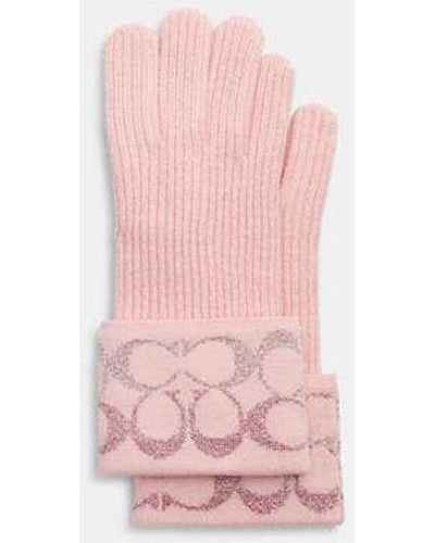 COACH Signature Metallic Knit Gloves - Pink