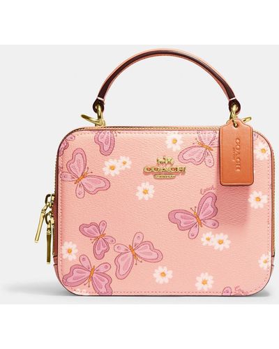 COACH Box Crossbody With Lovely Butterfly Print - Pink
