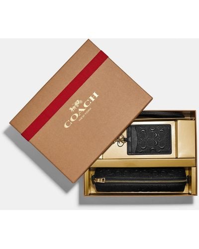 COACH Boxed Pencil Case And Id Lanyard Set In Signature Leather - Black