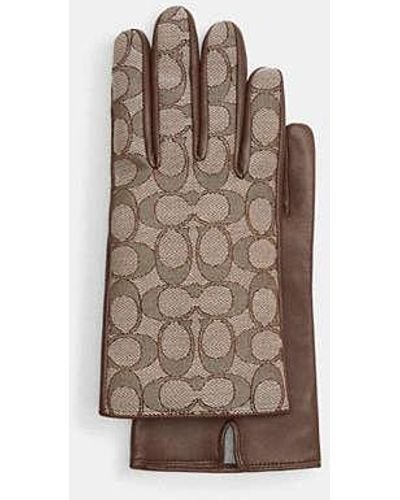 COACH Signature Jacquard And Leather Tech Gloves - Black