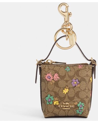COACH Mini Val Duffle Bag Charm In Signature Canvas With Spaced Floral Print - Metallic