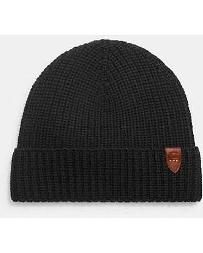 COACH Rib Knit Merino Wool Hat - Black