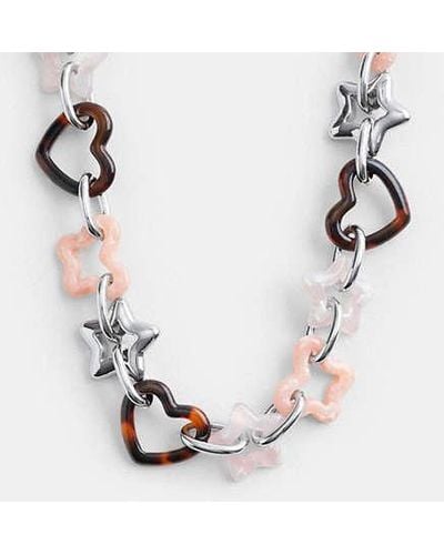 COACH Heart Butterfly Link Necklace - Black