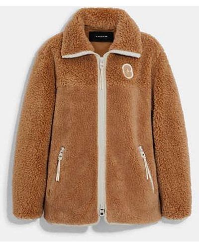 COACH Tonal Sherpa Zip Up - Brown