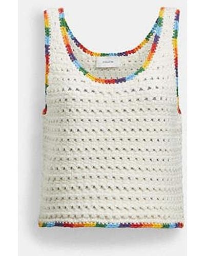 COACH Rainbow Trim Knit Tank - White