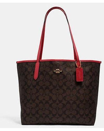 COACH City Tote Bag In Signature Canvas - Red