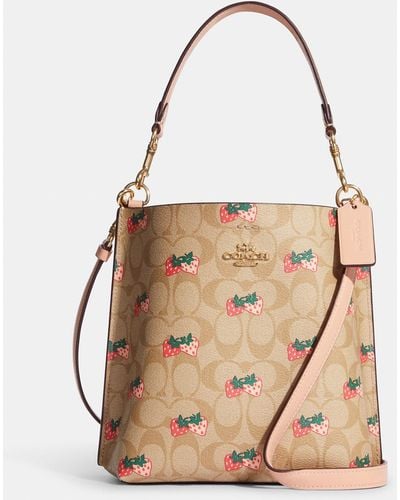 COACH Mollie Bucket Bag 22 In Signature Canvas With Strawberry Print - Natural