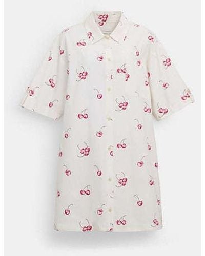 COACH Cherry Print Button Front Short Dress In Organic Cotton - Black