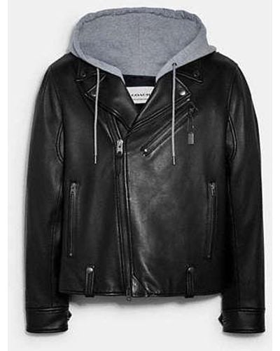 COACH Leather Moto Jacket - Black