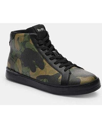 COACH Clip High Top Sneaker In Signature Canvas With Camo Print - Brown