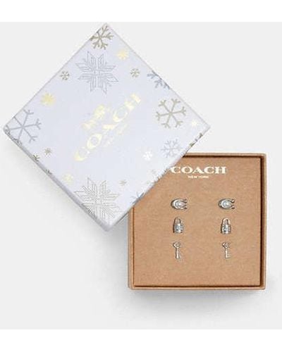 COACH Signature Lock Key Earrings Set - White