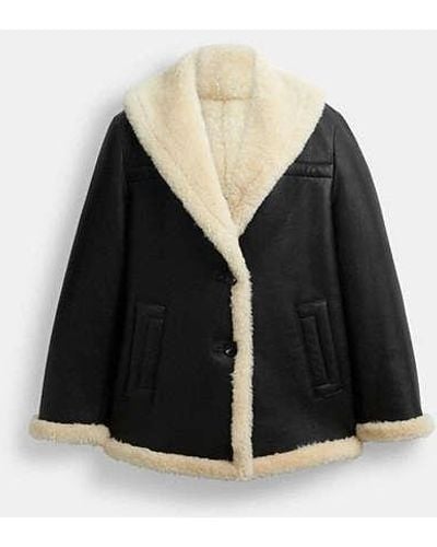 COACH Shawl Collar Shearling Coat - Black