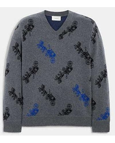 COACH Horse And Carriage V Neck Sweater - Blue