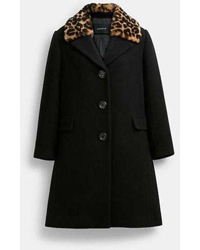 COACH Wool Coat With Shearling Collar - Black