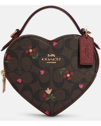 COACH Heart Crossbody In Signature Canvas With Heart Petal Print - Brown