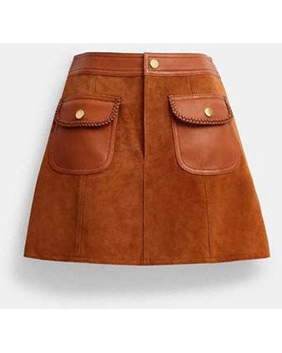 COACH Braided Suede Mini Skirt - Brown