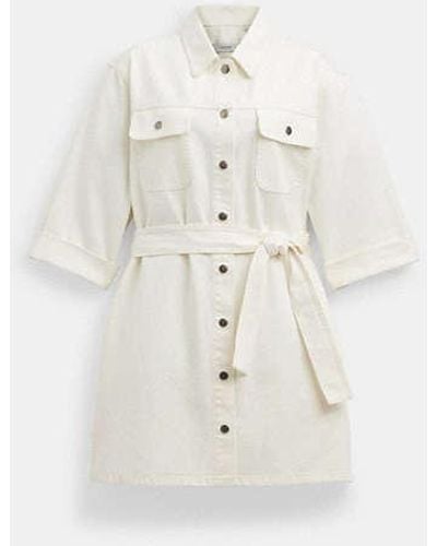 COACH Denim Short Sleeve Dress - White