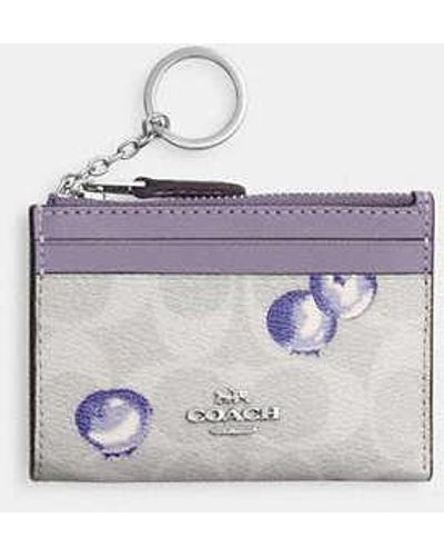 COACH Mini Skinny Id Case In Signature Canvas With Blueberry Print - Black