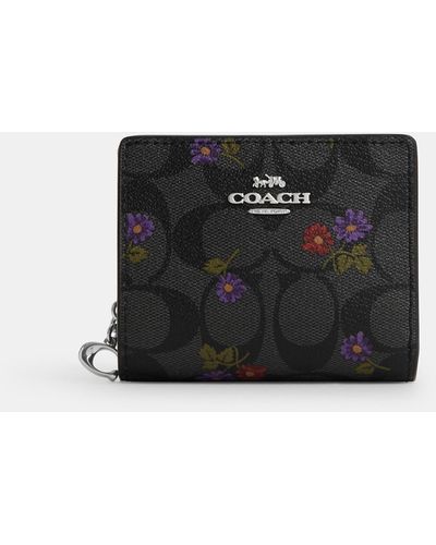 COACH Snap Wallet In Signature Canvas With Country Floral Print - Black