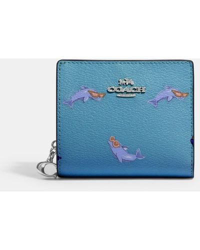 COACH Snap Wallet With Dolphin Print - Blue