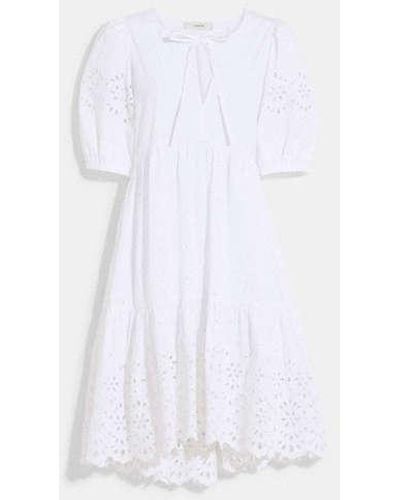 COACH Broderie Anglaise Puff Sleeve Dress In Organic Cotton - White