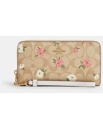 COACH Long Zip Around Wallet In Signature Canvas With Floral Print - Black