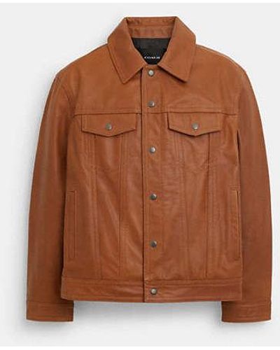 COACH Leather Trucker Jacket - Brown
