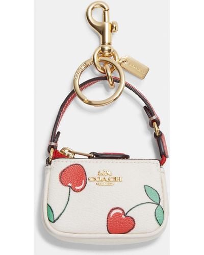 COACH Mini Nolita Bag Charm With Heart Cherry Print - White