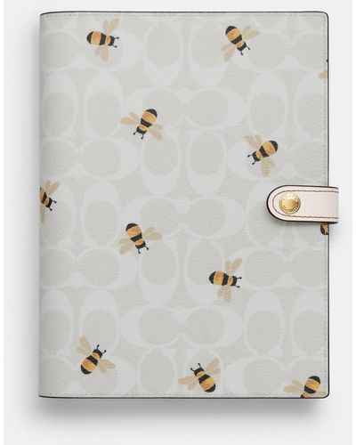 COACH Notebook In Signature Canvas With Bee Print - White