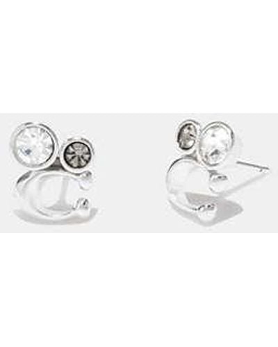 COACH Signature Crystal Cluster Stud Earrings - White