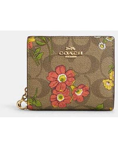 COACH Snap Wallet In Signature Canvas With Floral Print - Black