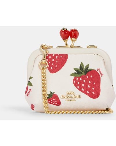 COACH Nora Kisslock Card Case With Wild Strawberry Print - Pink
