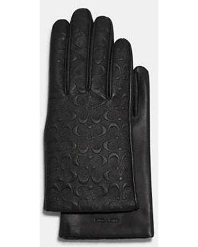 COACH Signature Leather Tech Gloves - Black