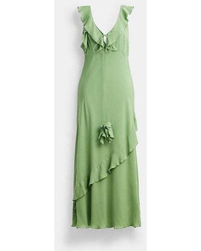 COACH V Neck Bias Dress - Green