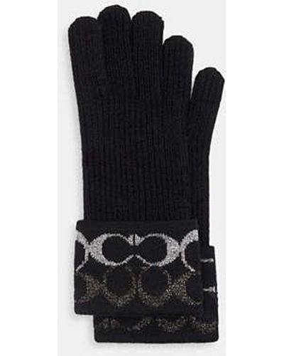 COACH Signature Metallic Knit Gloves - Black