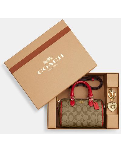 COACH Boxed Mini Rowan Crossbody With Hearts Key Ring In Signature Canvas - Brown