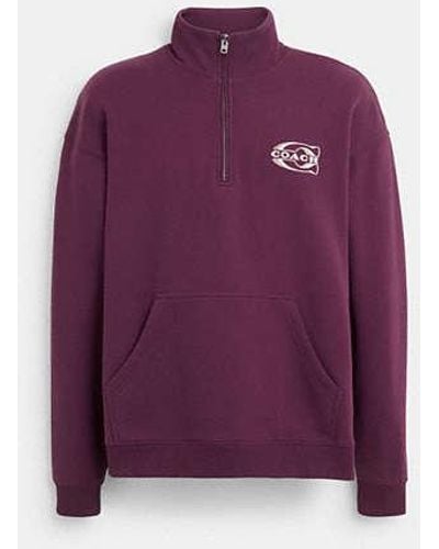 COACH Relaxed Quarter Zip Sweatshirt - Purple