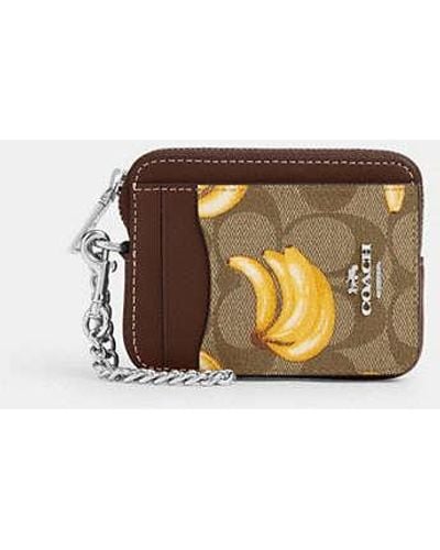 COACH Zip Card Case In Signature Canvas With Banana Print - Black