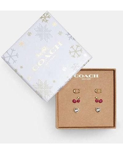 COACH Signature Cherry Heart Earrings Set - White