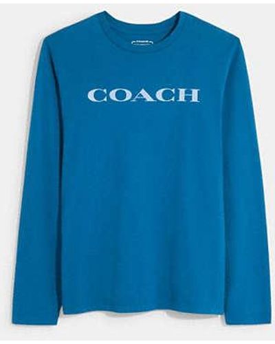 COACH Essential Long Sleeve T-shirt In Organic Cotton - Blue