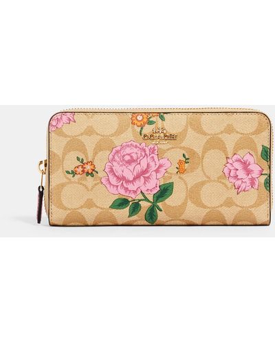 COACH Accordion Zip Wallet In Signature Canvas With Prairie Rose Print - Pink